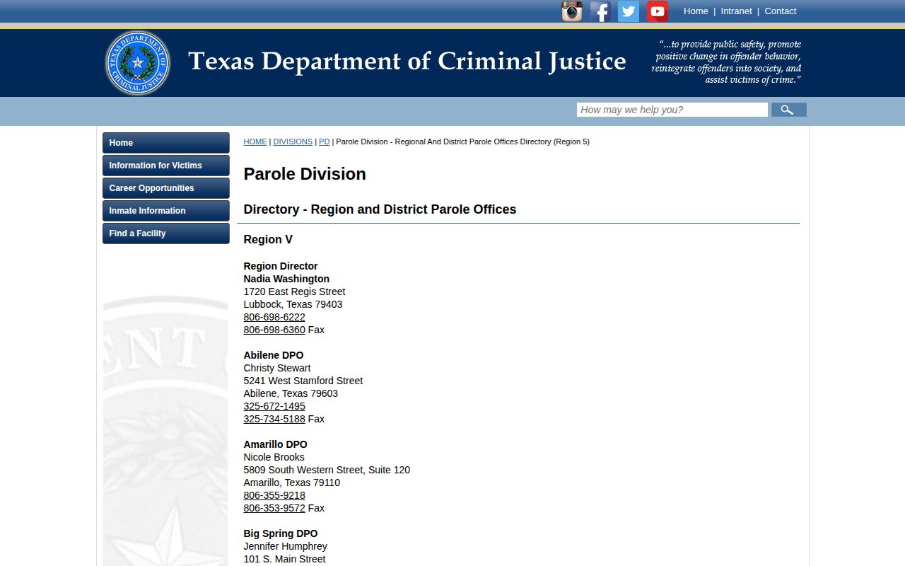 Amarillo parole office contact for Hemphill County release supervision