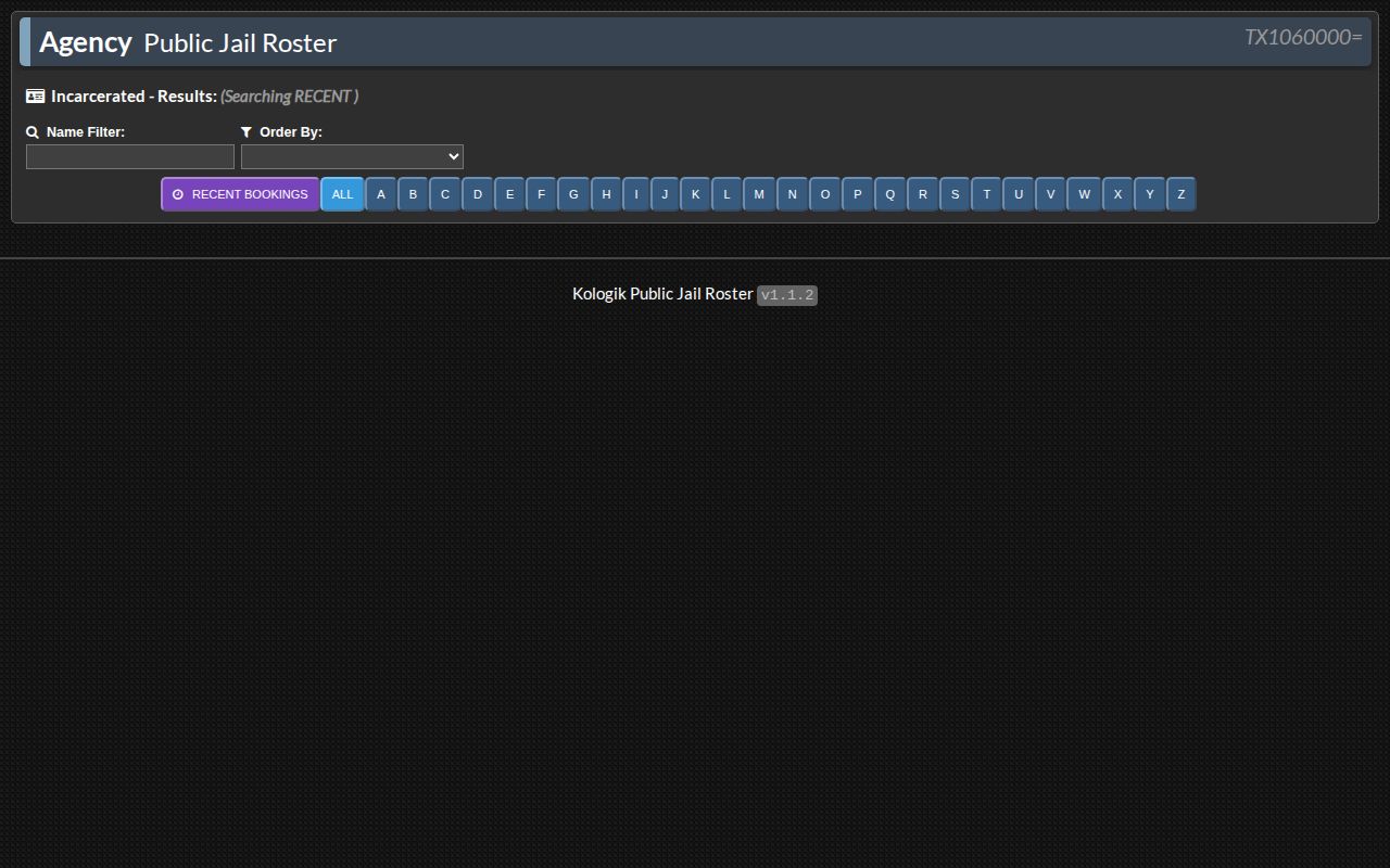 Hemphill County Kologik current jail roster interface controls