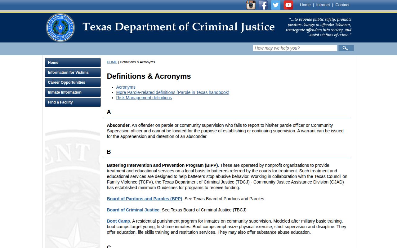 TDCJ definition used for a Hemphill County projected release date