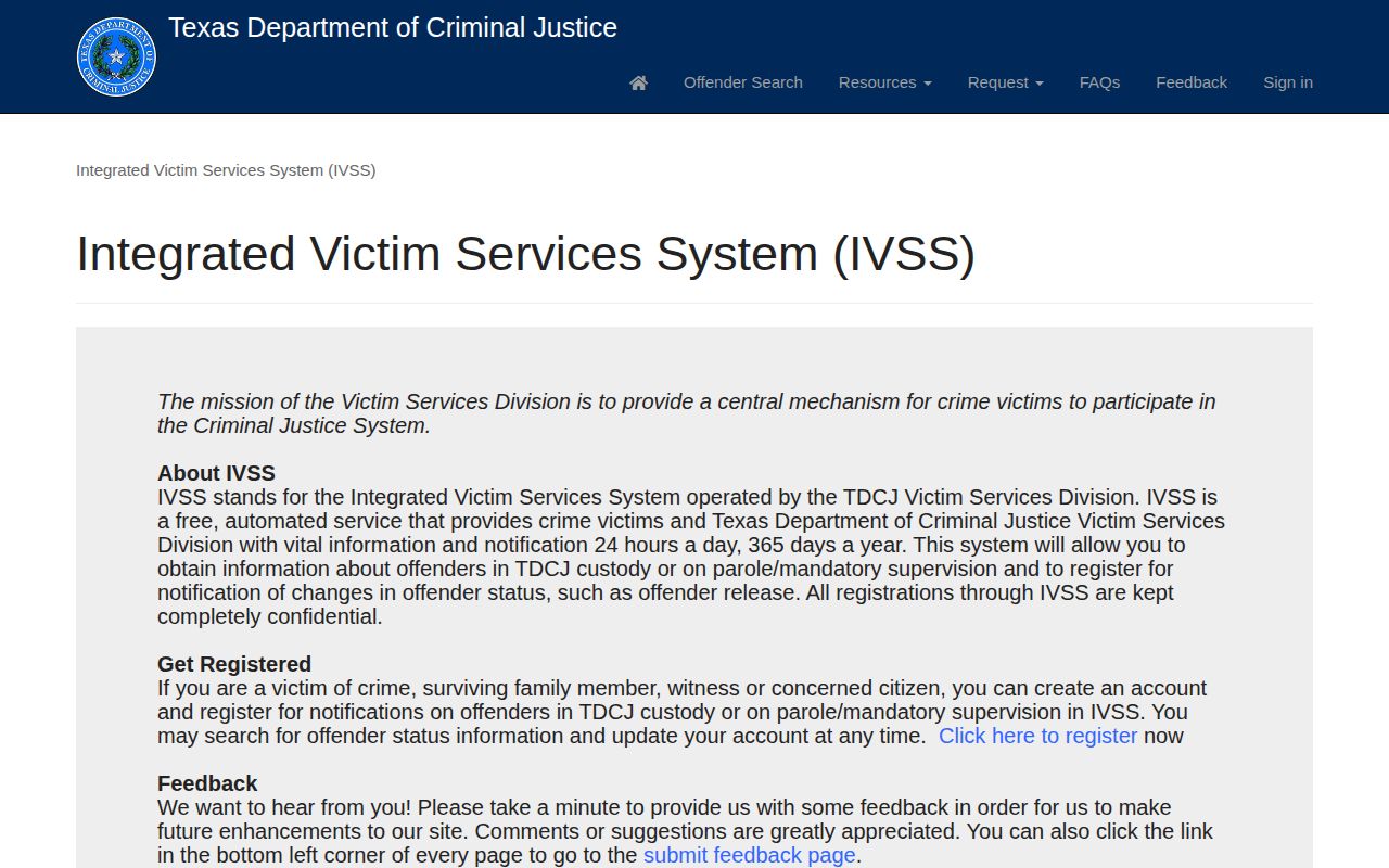 TDCJ IVSS custody parole and mandatory supervision portal